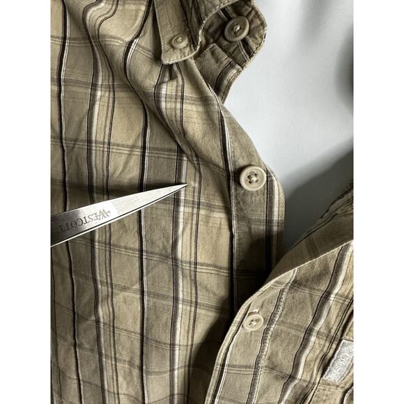 Columbia Men's Tan Plaid Cotton Button-Down Shirt Medium - Picture 4 of 6